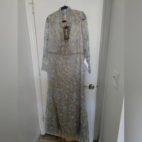 golden globes 2024 kylie jenner dress Mac Duggal Blue Embroidered Lace Applique Shoulder Detail Trumpet Gown  #11187 Light Gold | 10% Off Your First Order | Shaide